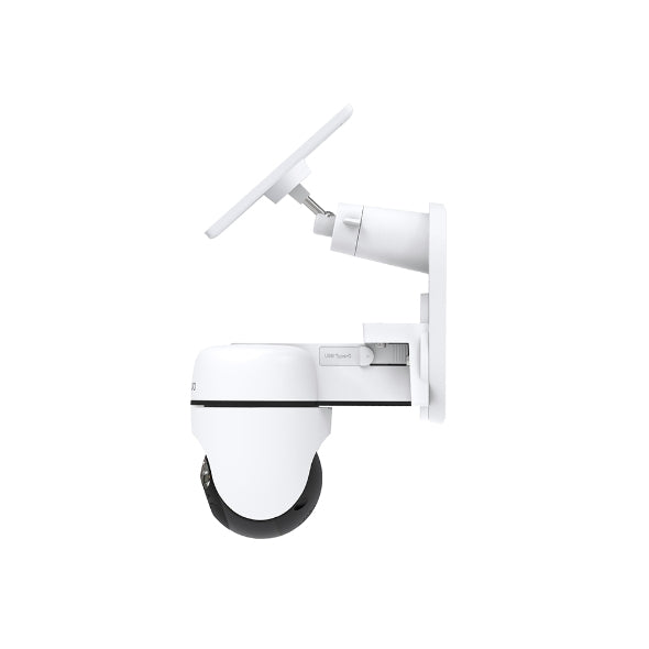 Tapo C610 KIT solar-powered pan and tilt security camera, side profile showing USB-C port
