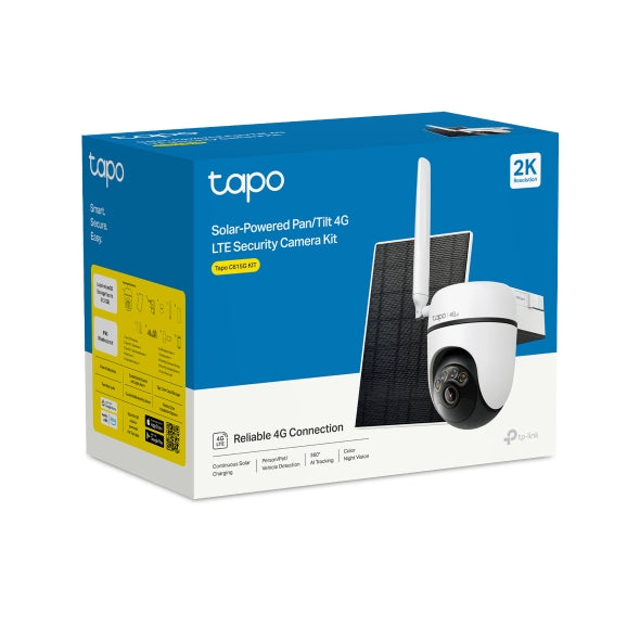 Tapo C615G KIT retail packaging box, Solar-Powered Pan/Tilt 4G LTE Security Camera Kit, 2K Resolution