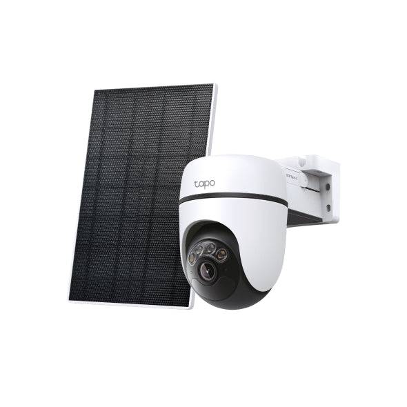 Tapo C630 KIT 3K 5MP solar-powered pan and tilt security camera and panel, front angled view