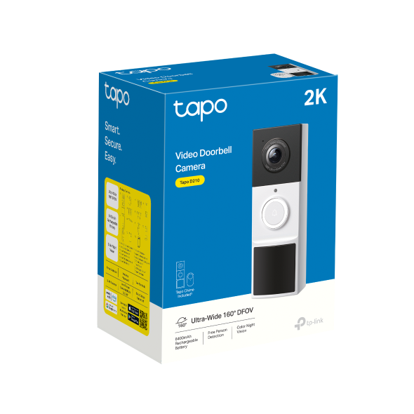 Tapo D210 retail packaging box, Video Doorbell Camera, 2K, Tapo Chime Included