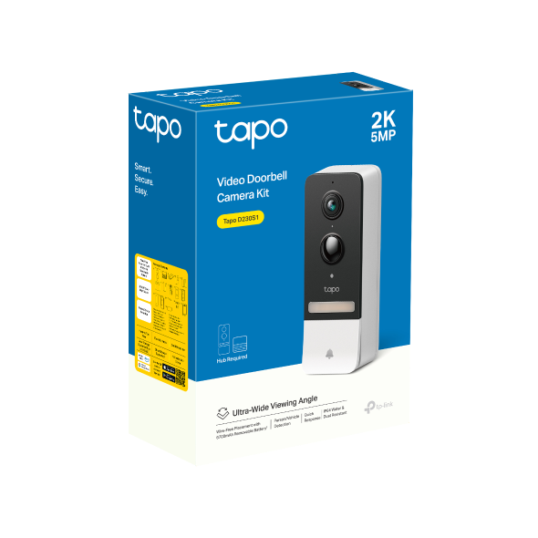 Tapo D230S1 retail packaging box, Video Doorbell Camera Kit, 2K 5MP, Hub Required