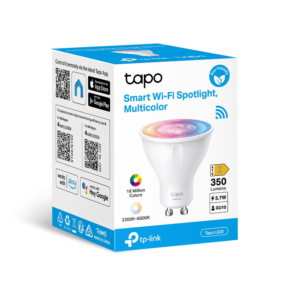 Tapo L630 smart Wi-Fi spotlight — retail packaging, back panel