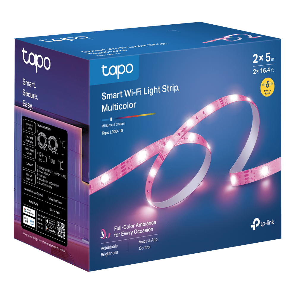 Tapo L900-10 smart light strip — retail packaging, 2x5m / 2x16.4ft