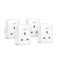 Tapo P100 mini smart Wi-Fi socket, 4-pack — product view showing four plugs