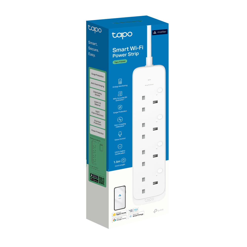 Tapo P304M smart Wi-Fi power strip — retail packaging