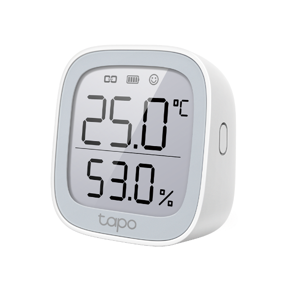 Tapo T315 smart temperature and humidity monitor — product view showing E-ink display with live readout