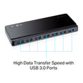 TP-Link UH700 USB 3.0 ports, data transfer rate of up to 5Gbps — labelled port-callout view highlighting USB 3.0 ports
