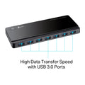 TP-Link UH720 USB 3.0 7-Port Hub 2 Charging Ports — labelled port-callout view highlighting USB 3.0 ports