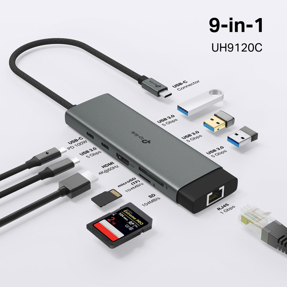 TP-Link UH9120C USB Type-C 9 in 1 Hub — hero shot labelled 9-in-1