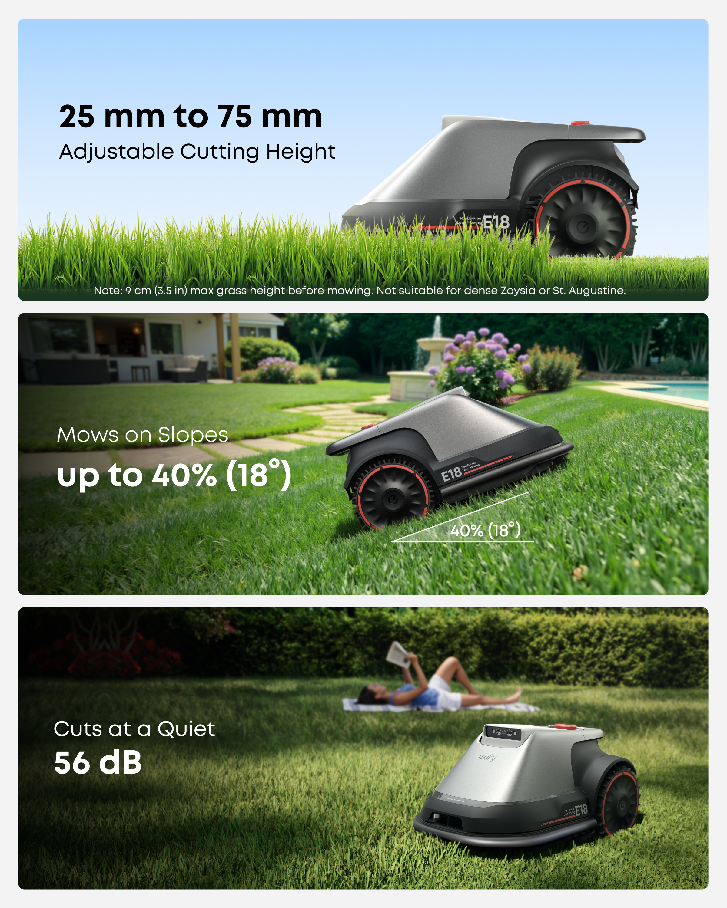 eufy E18 Robot Lawn Mower 1200, Grey - official product image