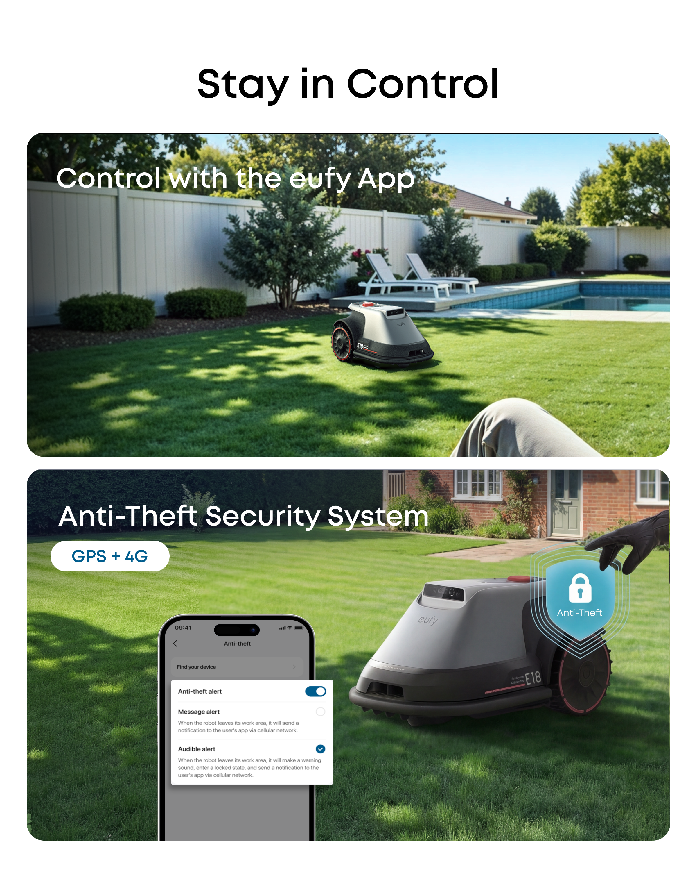 eufy E18 Robot Lawn Mower 1200, Grey - official product image