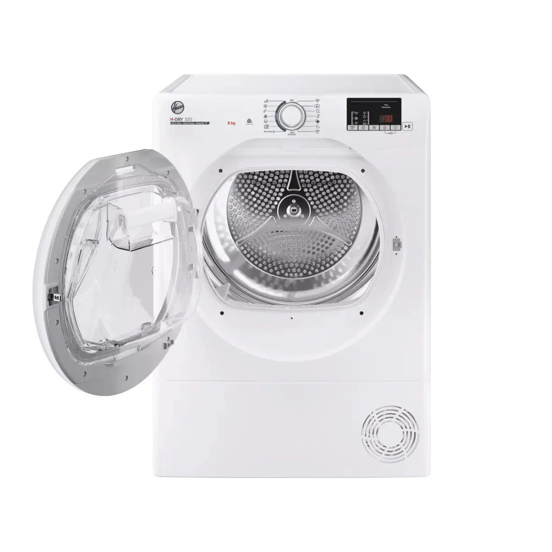Hoover HLE H8A2DE 80 8KG Heat Pump Tumble Dryer - White | HLEH8A2DE-80 Hoover Tumble Dryer Euronics Ireland