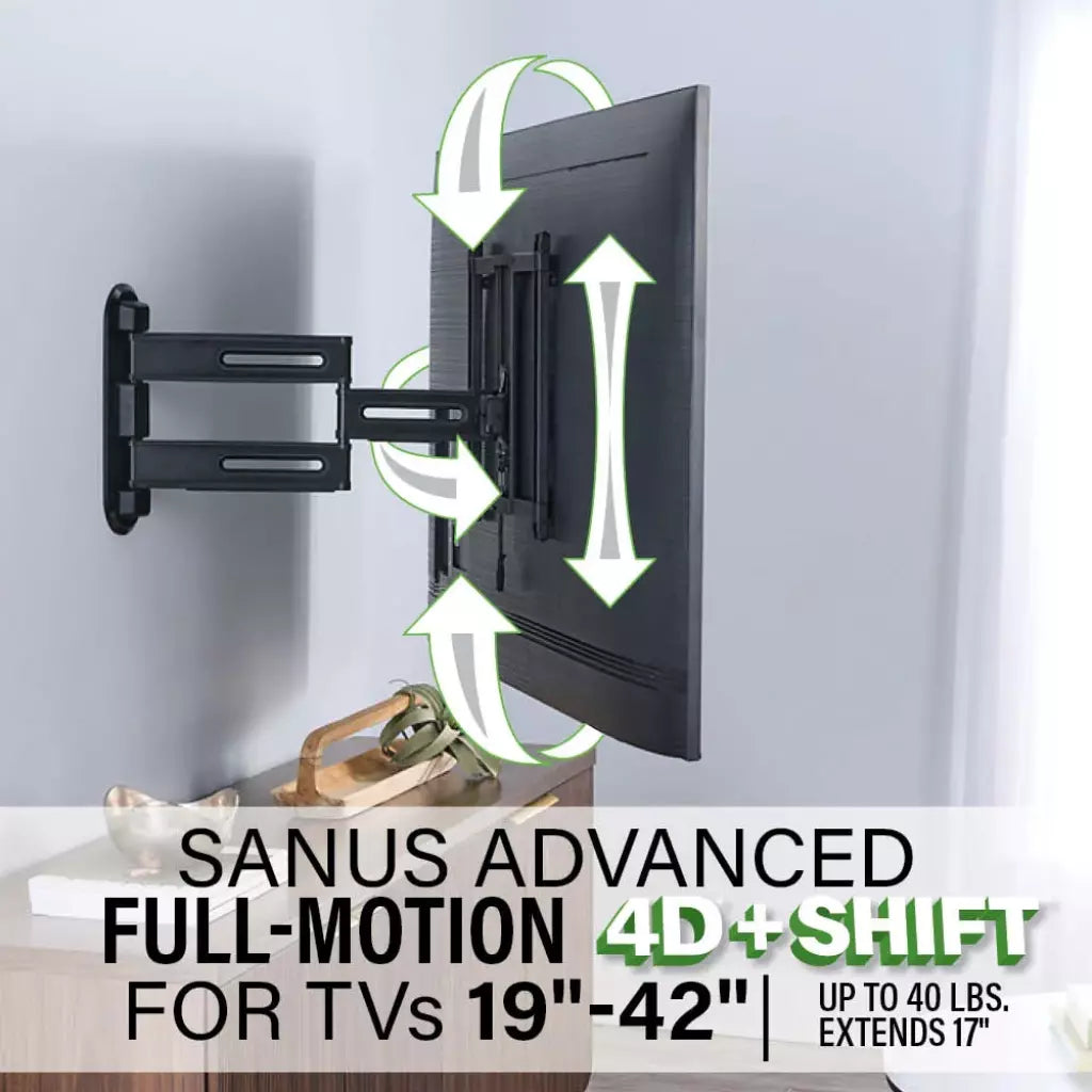 SANUS Advanced Full-Motion 4D + Shift TV Wall Mount 19"-43" - official product image