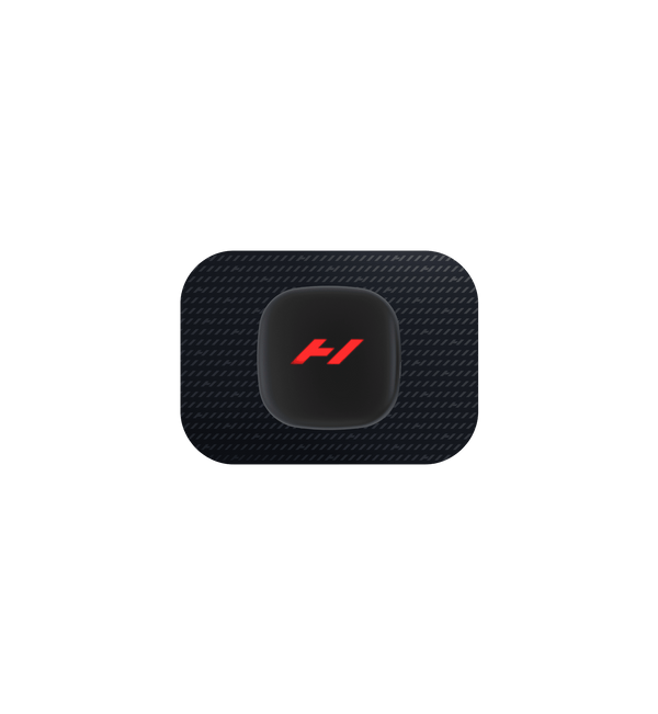 Hyperice Venom Go wearable heat and vibration massager, black — pod and pad, front view