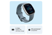 Fitbit Versa 4 - Fitness Smartwatch with GPS, NFC Payments & 40+ Exercise Modes - Waterfall Blue/Platinum | 79-FB523SRAG