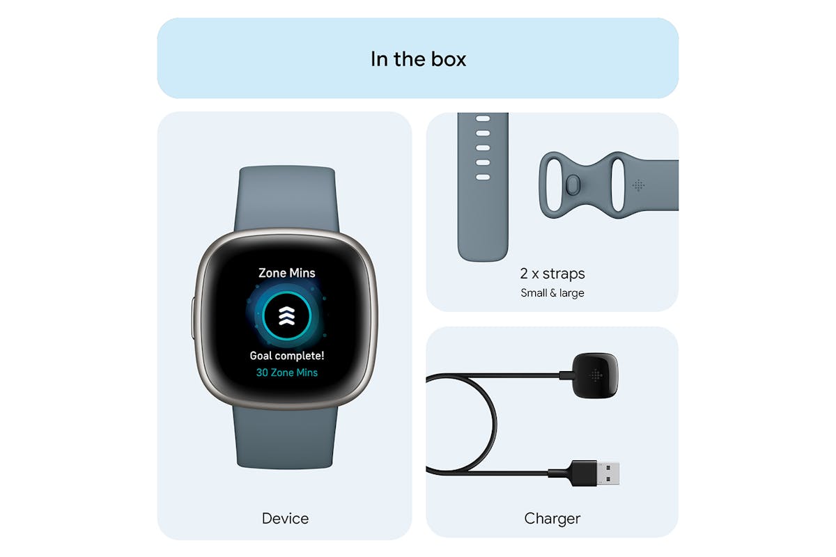 Fitbit Versa 4 - Fitness Smartwatch with GPS, NFC Payments & 40+ Exercise Modes - Waterfall Blue/Platinum | 79-FB523SRAG