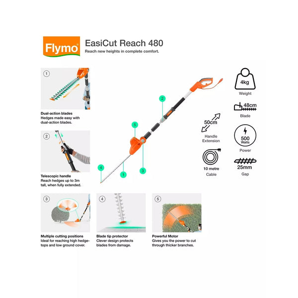 Flymo EasiCut Reach 480 | 9705465‑01 Flymo Hedge Trimmer Euronics Ireland
