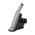 Shark WandVac Deluxe Pet Pro handheld vacuum in Stone Grey, docked on its charging base with pet tool attached — studio 3/4 view