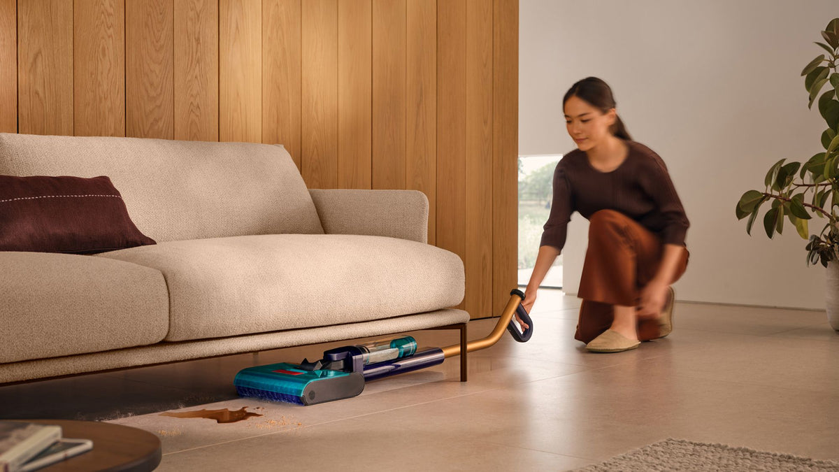 Dyson Clean+Wash Hygiene Hard Floor Cleaner - Copper/Prussian Blue - lie-flat under a sofa