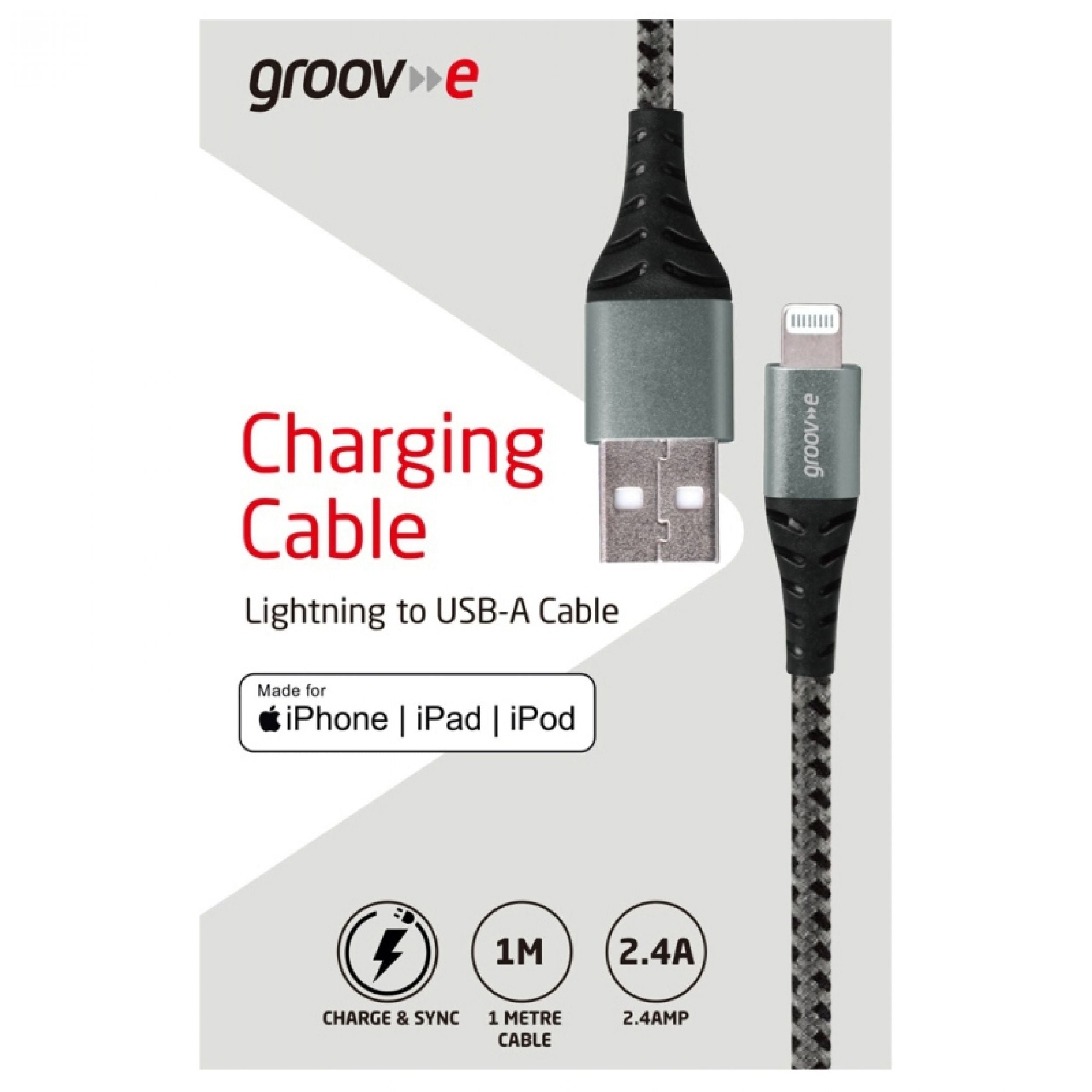 Groov-e MFI Lightning to USB-A Charging Cable 1m - official product image