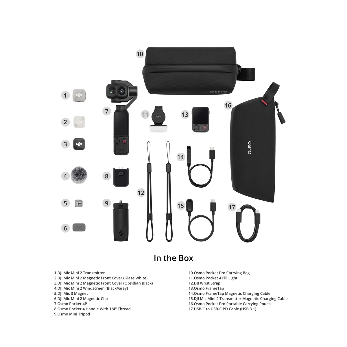 DJI Osmo Pocket 4P 4K Gimbal Camera Vlog Combo - Black - what's in the box