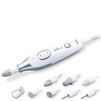 Beurer MP 42 Manicure/Pedicure Set White with all attachments laid out