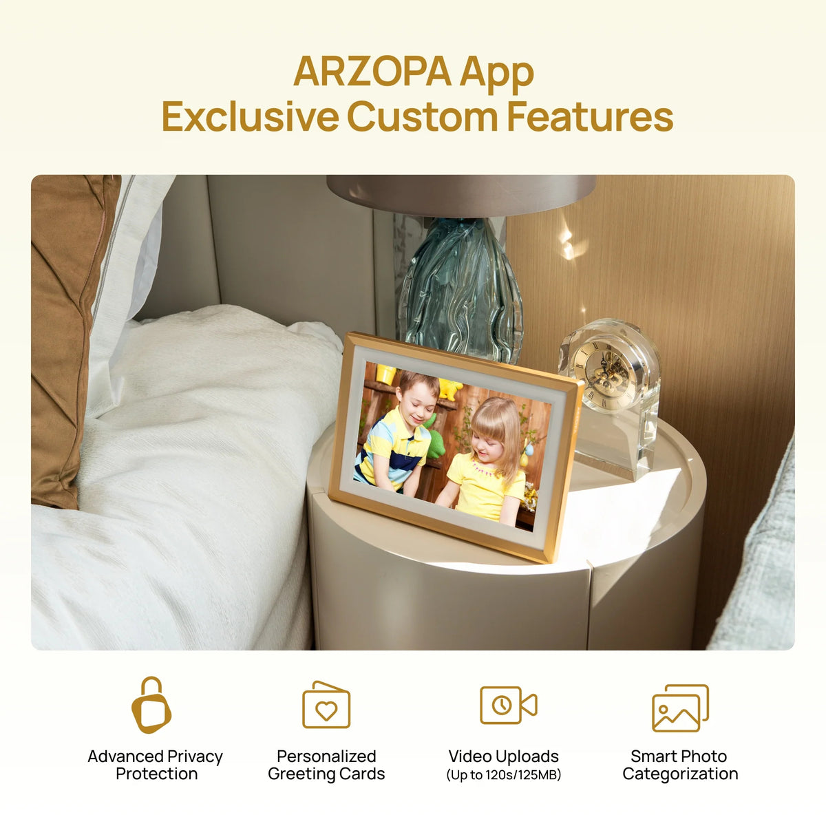 Arzopa D10 10.1" Digital Photo Frame - Champagne Gold
