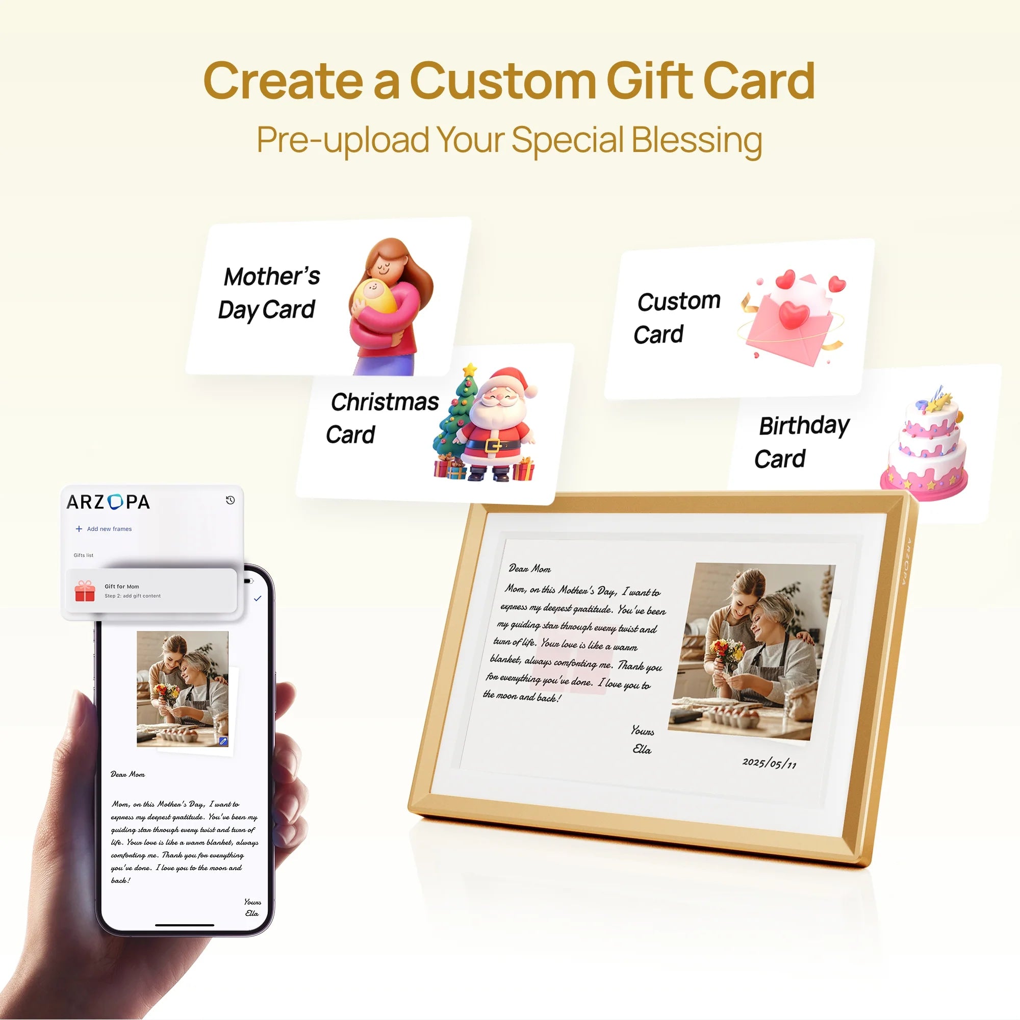 Arzopa D10 10.1" Digital Photo Frame Champagne Gold | Touch Screen Smart Display