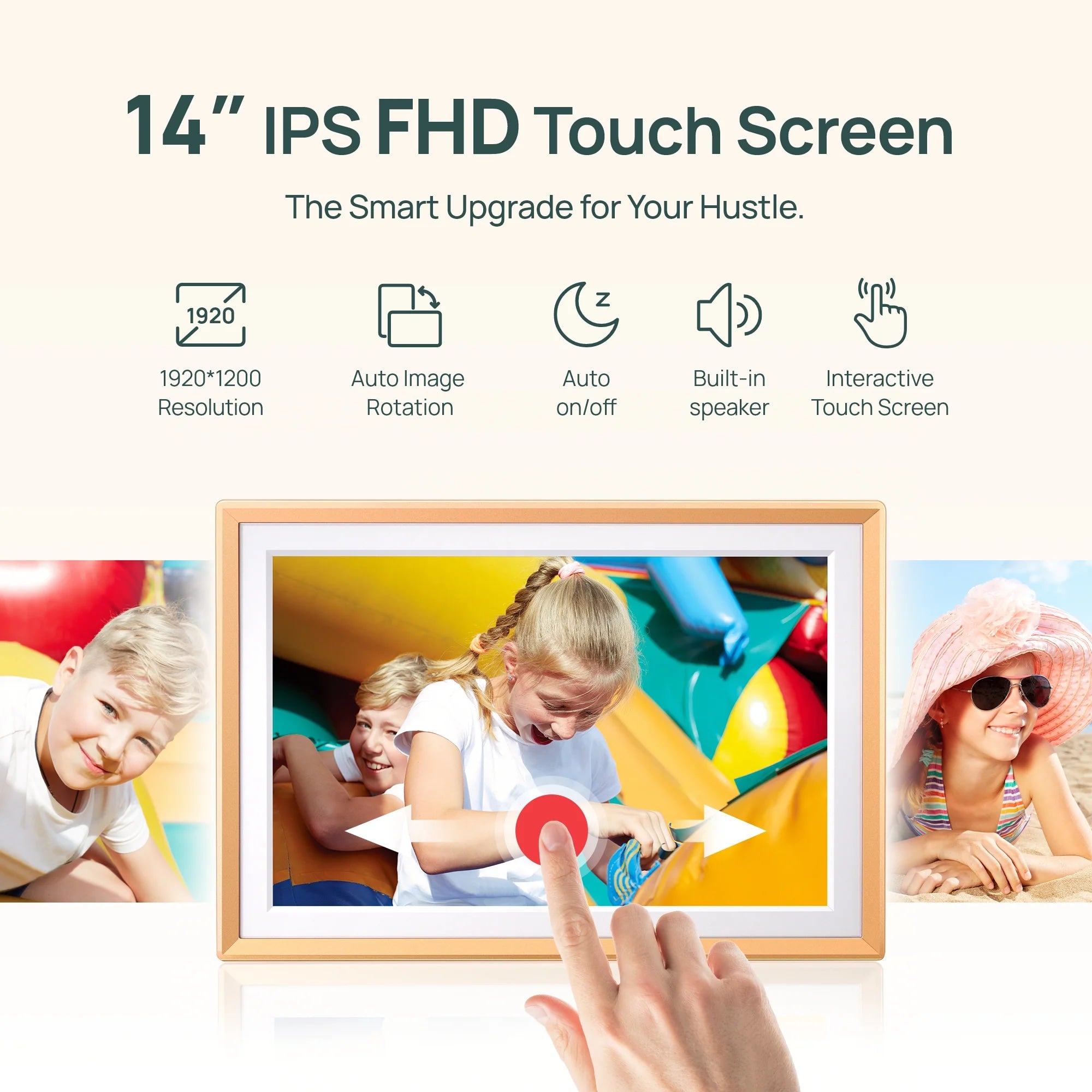 Arzopa D14 14" Digital Photo Frame Champagne Gold | Touch Screen WiFi