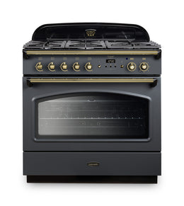 Rangemaster Classic FX 90cm Dual Fuel Range Cooker - Slate with Brass Trim | CLAS90FXDFFSL/B