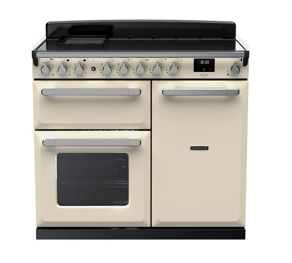 Rangemaster Estel Deluxe 100 Induction range cooker in Pale Cream with Chrome trim