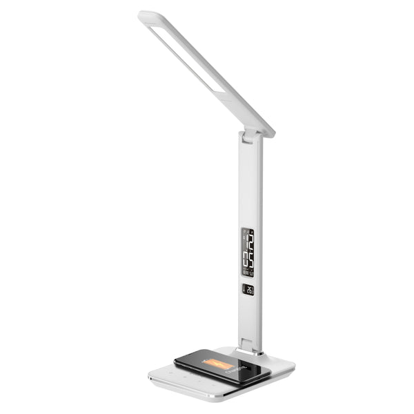 Groov-e Ares LED Desk Lamp with Wireless Charging and Clock White - official product image
