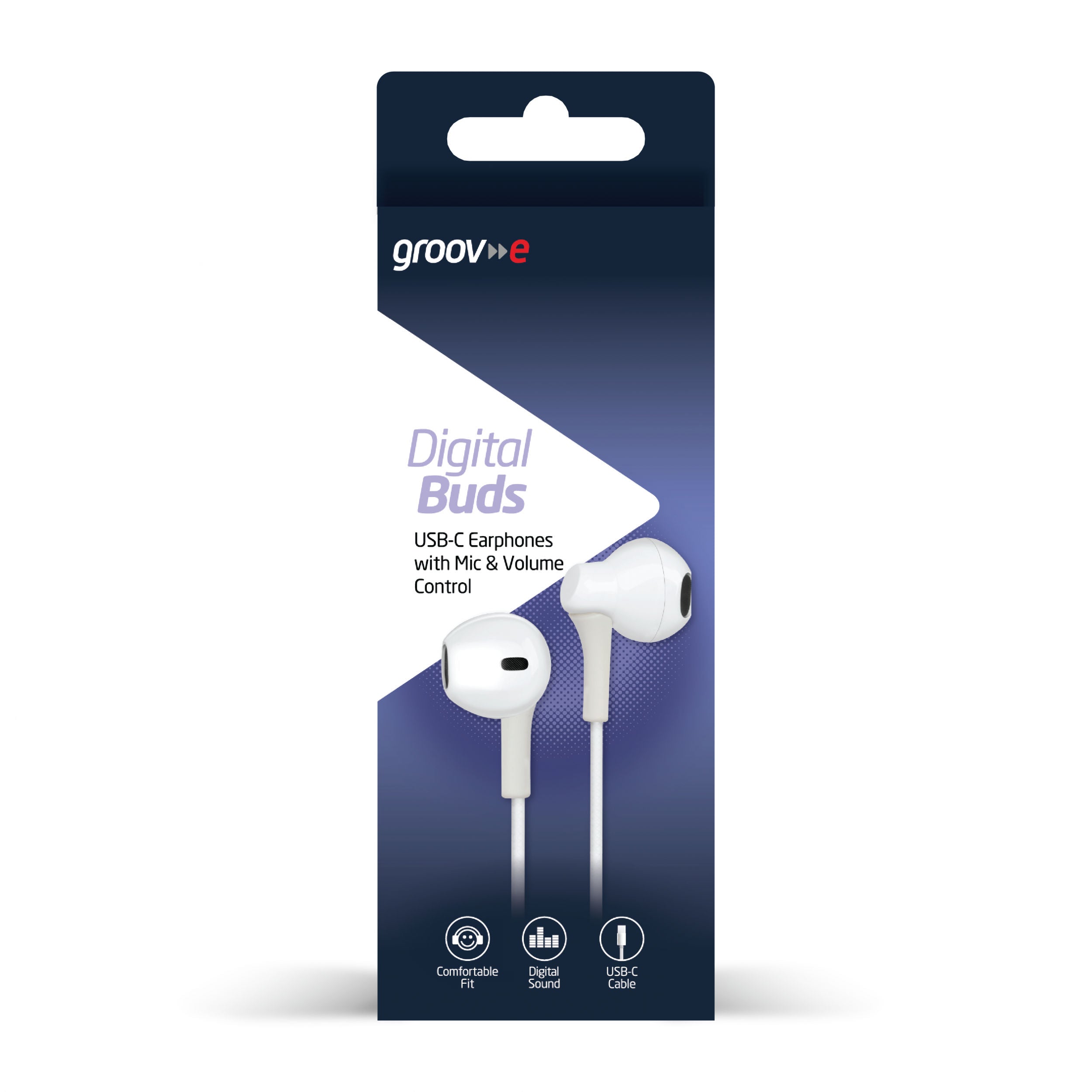 Groov-e Digital Buds USB-C Wired Earphones White - official product image