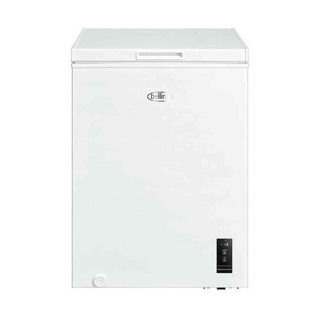 Belling BCFE100 99L chest freezer, front view with the lid closed