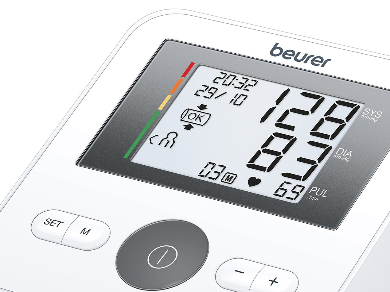Beurer BM 27 blood pressure monitor — close-up of display and control buttons