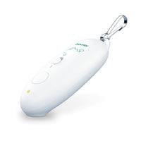 Beurer BR 10 BiteX Travel insect bite healer, White — angled view showing carabiner clip