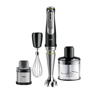 Braun MultiQuick 9 Hand Blender - Black - front view with attachments