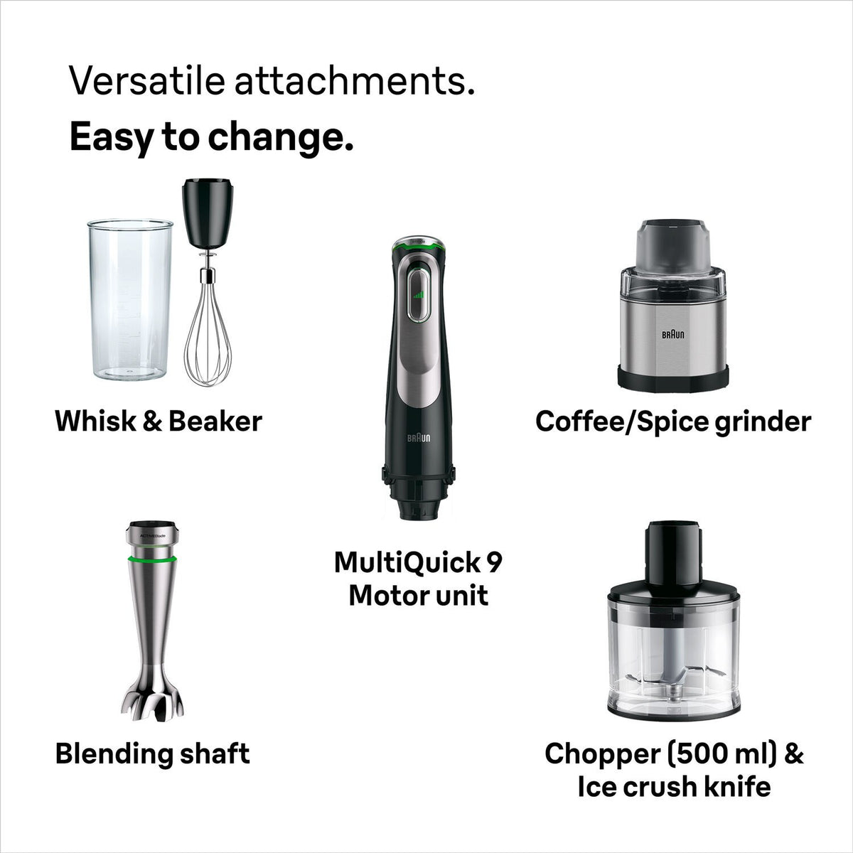 Braun MultiQuick 9 Hand Blender - Black - attachments