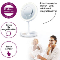 Beurer BS 45 Illuminated Cosmetics Mirror, 2-in-1 with additional magnetic mirror and extra 5x magnification