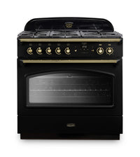 Rangemaster Classic FX 90 Dual Fuel range cooker in Black with Brass trim