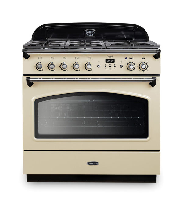 Rangemaster Classic FX 90 Dual Fuel range cooker in Cream with Chrome trim