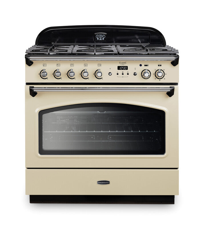 Rangemaster Classic FX 90 Dual Fuel range cooker in Cream with Chrome trim