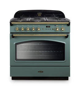 Rangemaster Classic FX 90cm Dual Fuel Range Cooker - Mineral Green with Brass Trim | CLAS90FXDFFMG/B