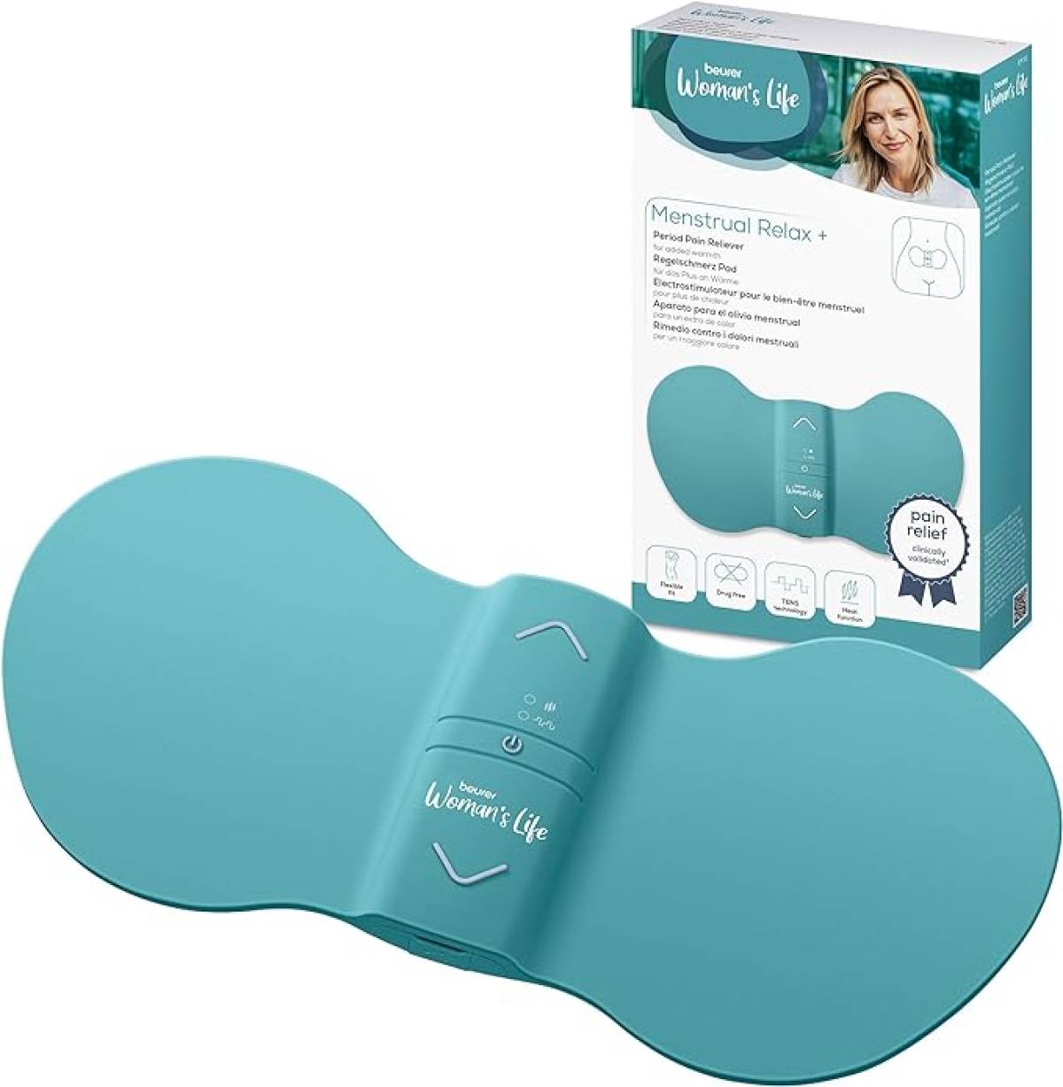 Beurer Menstrual Relax + TENS & Heat Device Turquoise Blue, alternate exact-product view