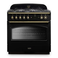 Rangemaster Classic FX 90 Dual Fuel range cooker in Black with Brass trim