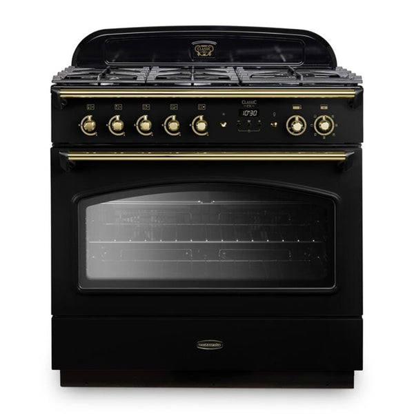 Rangemaster Classic FX 90 Dual Fuel range cooker in Black with Brass trim
