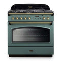 Rangemaster Classic FX 90 Dual Fuel range cooker in Mineral Green with Brass trim