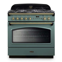 Rangemaster Classic FX 90 Dual Fuel range cooker in Mineral Green with Brass trim
