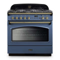 Rangemaster Classic FX 90 Dual Fuel range cooker in Stone Blue with Brass trim
