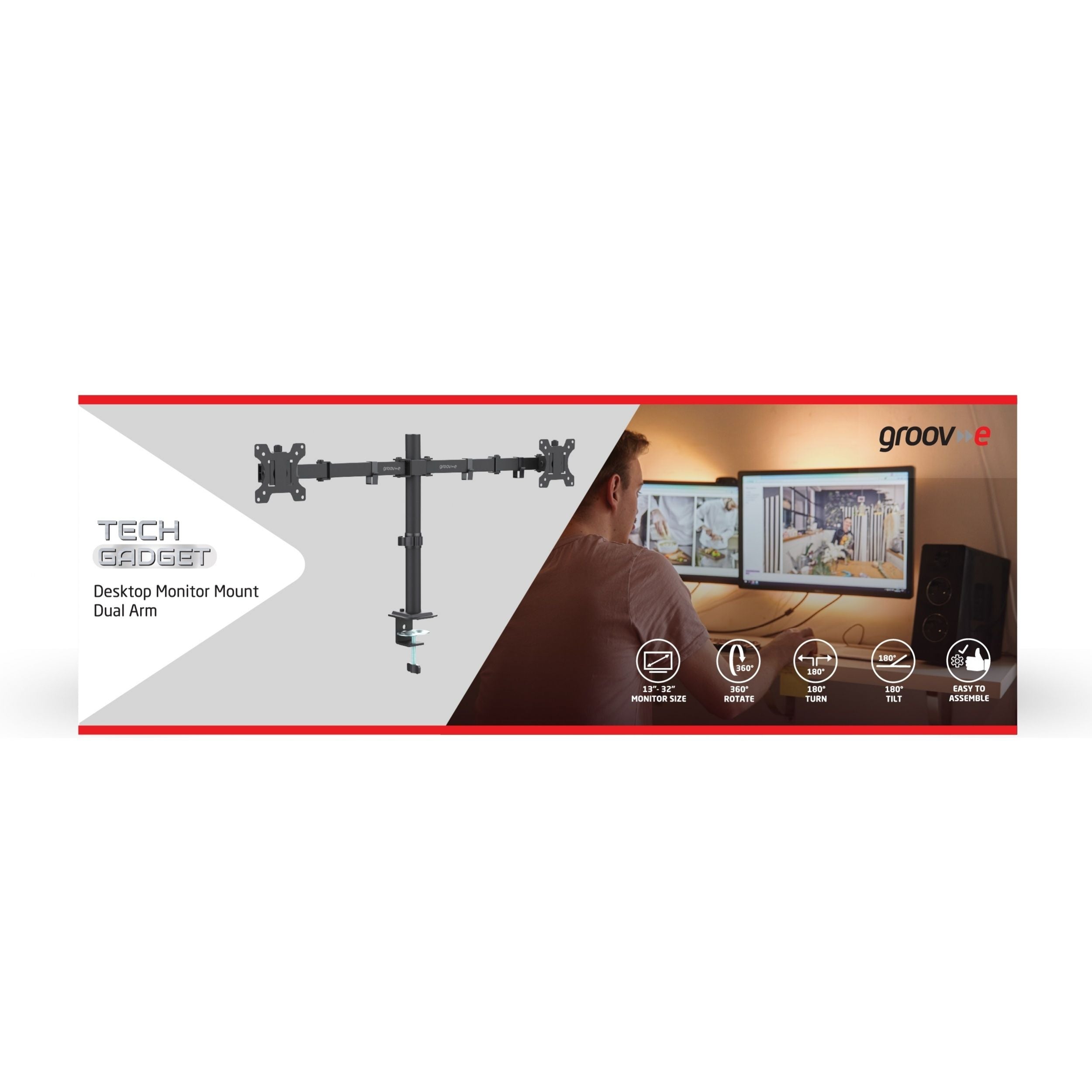 Groov-e Universal Dual Desktop Monitor Arm Black - official product image